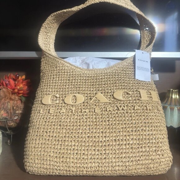 Coach Brooklyn Small Straw Shoulder Bag 28 CAL97 - Picture 1 of 5